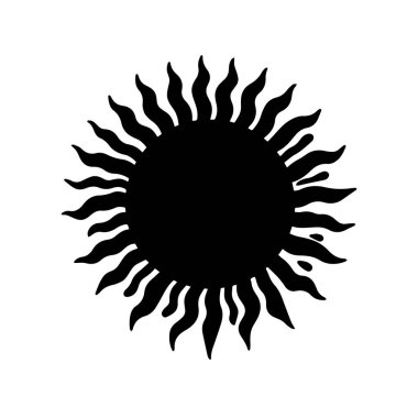 Dalgalı ışınları olan biçimlendirilmiş güneşin siyah silueti.
