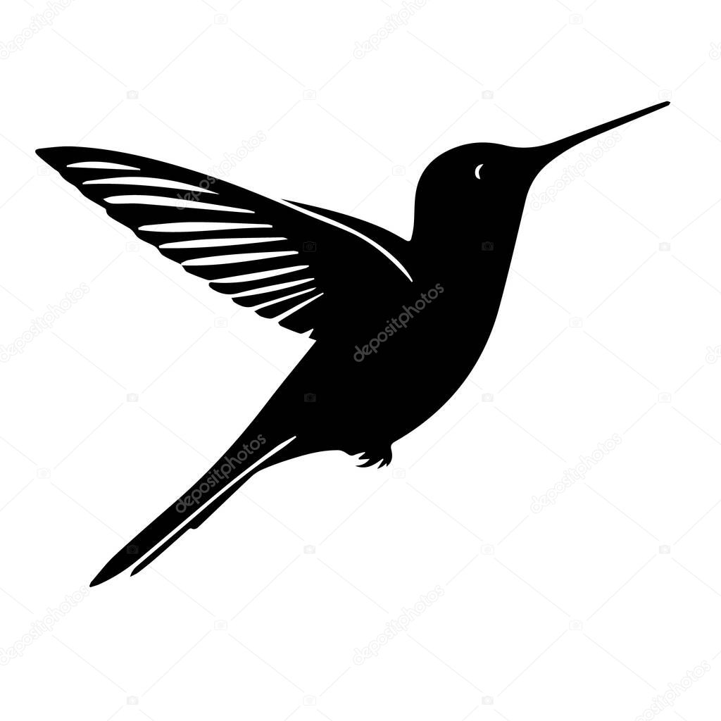 Elegant black silhouette of a hummingbird in flight