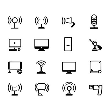 Teknoloji ve iletişim simgelerinin toplanması silueti