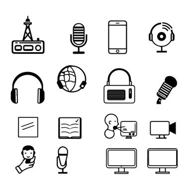 Yayın ve ortam simgeleri silueti koleksiyonu