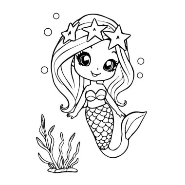 Yıldız bantlı sevimli bir denizkızı silueti.