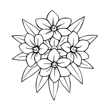 Tasarım için zarif çiçek buketi silueti çizimi