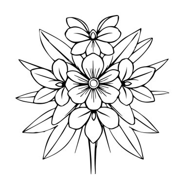 Zarif çiçek buketi silueti. Çizgili sanat tarzıyla.