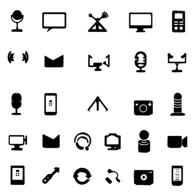 Medya ve teknoloji silueti için siyah siluet simgeleri koleksiyonu