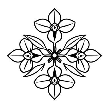 Simetrik çiçekli çapraz siluet tasarım ögesi