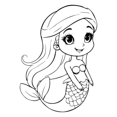 Çocuk boyama kitabı için sevimli bir denizkızı silueti