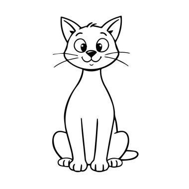 Tatlı çizgi film kedisi, siluet çizimi oturuyor.