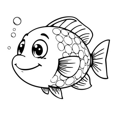Çocuklar için şirin çizgi film balık silueti çizimi