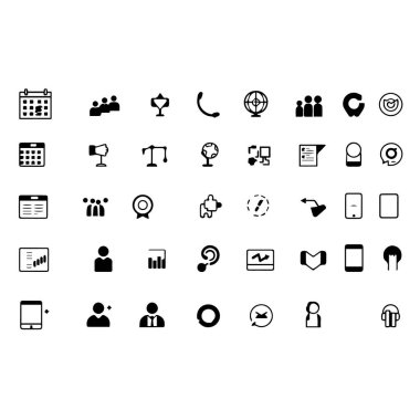 İş ve teknoloji için minimalist siyah siluet simgeleri koleksiyonu