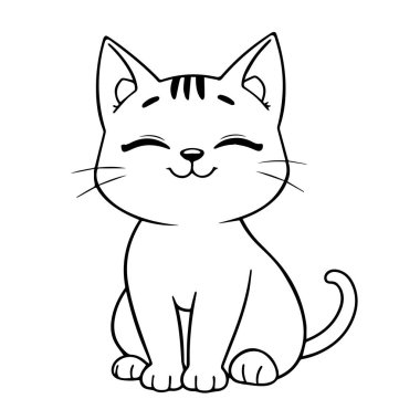 Sevimli mutlu kedi silueti çizim çizimi tarzı