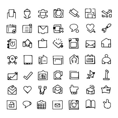 Web tasarımı için el çizimi karalama simgesi siluet koleksiyonu