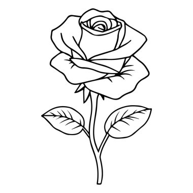 Yapraklı bir gül çiçeğinin tek çizgi çizimi