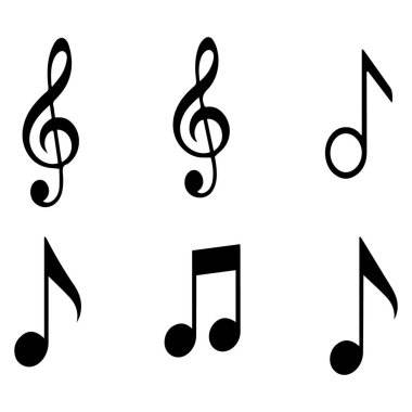 Müzik notaları ve üç düğmeli anahtar sembolleri koleksiyonu