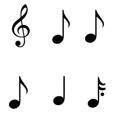 Müzik tasarımı için nota koleksiyonu ve üç tuşlu anahtar sembolleri