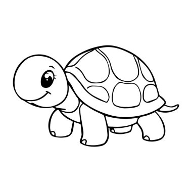 Çocuk boyama kitabı için sevimli karikatür kaplumbağa çizimi