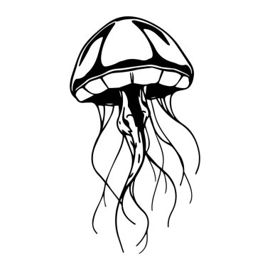 Biçimlendirilmiş siyah-beyaz denizanası resimli okyanus hayvanı