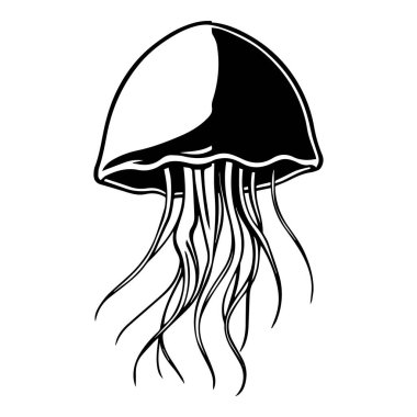 Tasarım için şekillendirilmiş siyah-beyaz denizanası çizimi