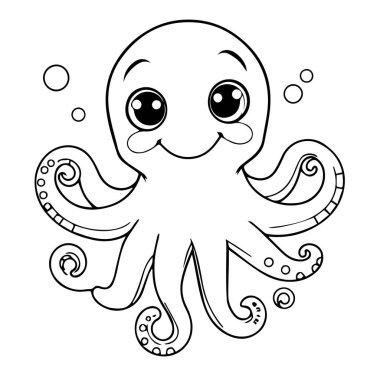 Tapılası çizgi film ahtapot boyama sayfası illüstrasyonu