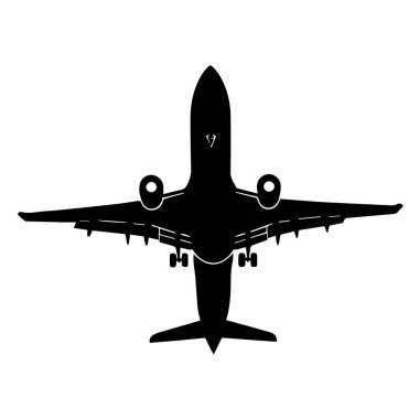 Siyah bir uçağın siluet iniş takımının yukarıdan görünüşü