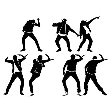 Altı dinamik dansçı grafik tasarımı için siluet koleksiyonu oluşturur