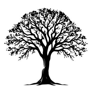 Detaylı dalları ve kalın gövdesi olan şekillendirilmiş siyah ağaç silueti.