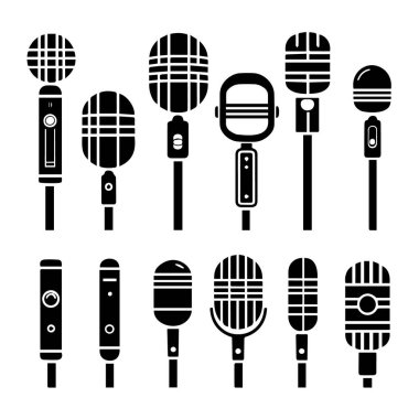 Eski ve modern mikrofon siluetleri koleksiyonu