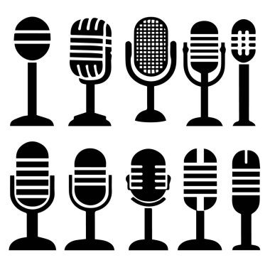 Retro mikrofon siluetleri koleksiyonu Vintage yayın simgeleri