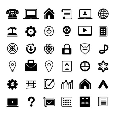 Web sitesi ve uygulama tasarımı için siyah siluet simgeleri koleksiyonu