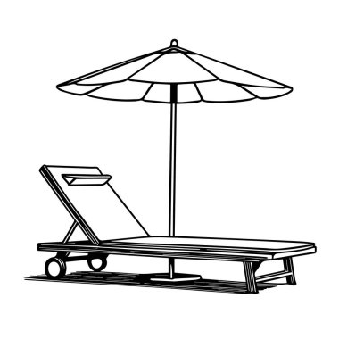 Dinlendirici plaj şezlongu ve şemsiye çizimi