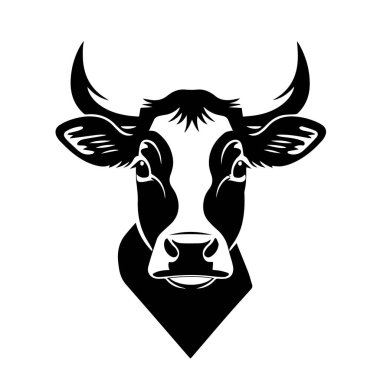 Siyah ve beyaz inek başlı siluet grafik tasarım elementi