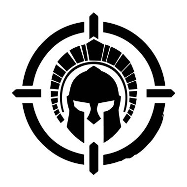 Hedef tahtasındaki Spartalı miğfer siluet grafiği