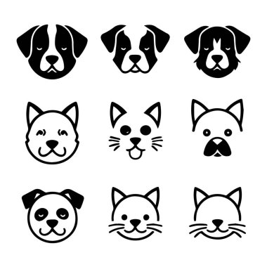 Dokuz sevimli ev hayvanı köpek ve kedi silueti koleksiyonu