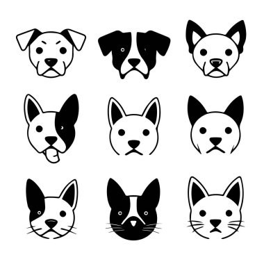 Dokuz sevimli ev hayvanı köpek ve kedi silueti koleksiyonu