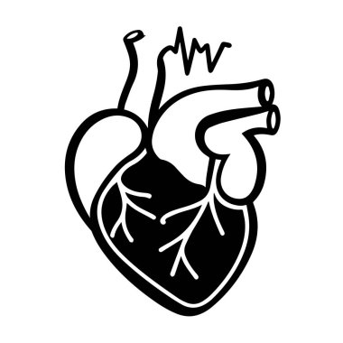 Ayrıntılı anatomi çizimi ile koyu siyah kalp silueti