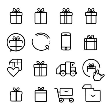 Hediye kutusu simgeleri koleksiyonu web tasarımı için ayarlandı