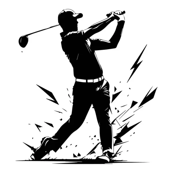 Dinamik golfçü siluet aksiyon sahnesi siyah beyaz