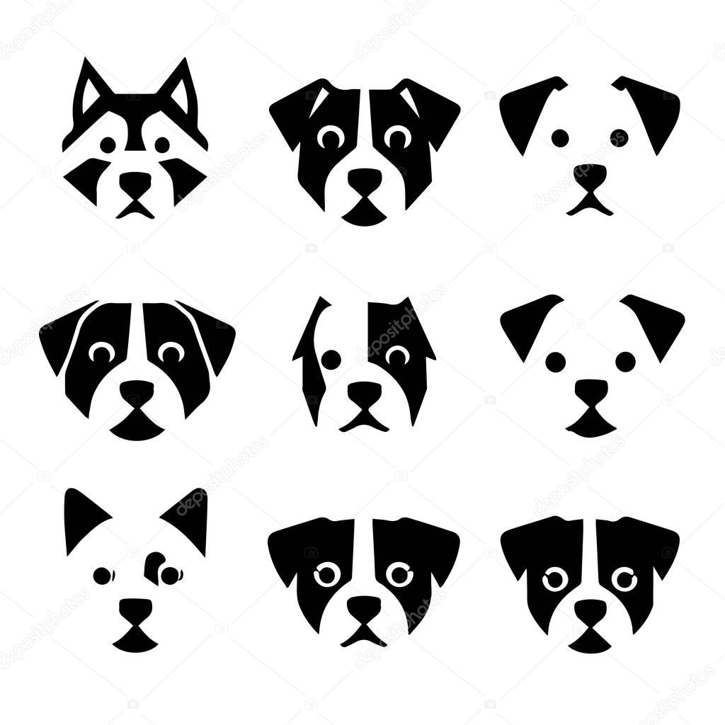 Nine adorable dog breed silhouettes collection minimalist design