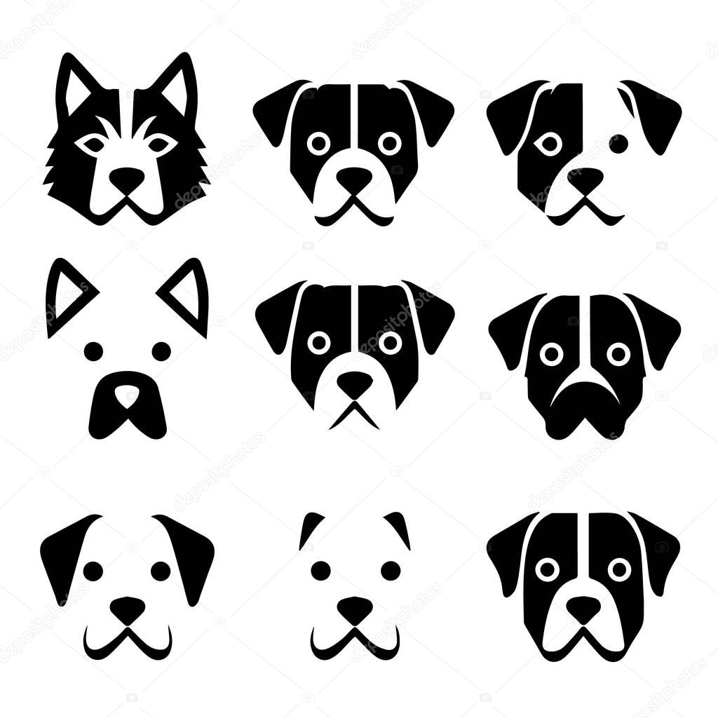 Nine adorable dog breed silhouettes collection for design projects