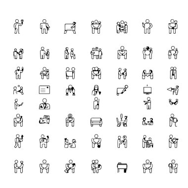 Çeşitli insanların geniş bir koleksiyonu iletişim ailesi ve mesleki faaliyetler simgeleri