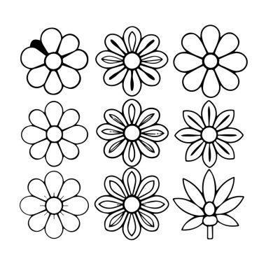 Dokuz basit çizgi çiçek tasarımı ve bir kenevir yaprağı çizimi