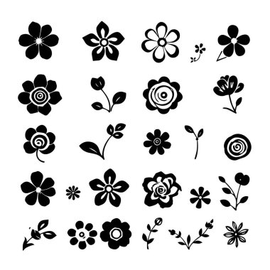 Baskı için 20 adet siyah beyaz çiçek dizaynı koleksiyonu