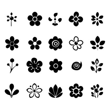 20 siyah beyaz çiçek ikonu ve sembolü koleksiyonu