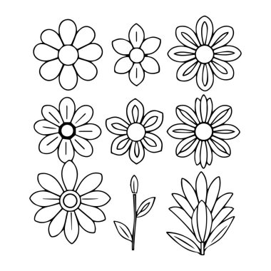 Dokuz çizgili çiçek çizimi ve yapraklı bir tomurcuk.