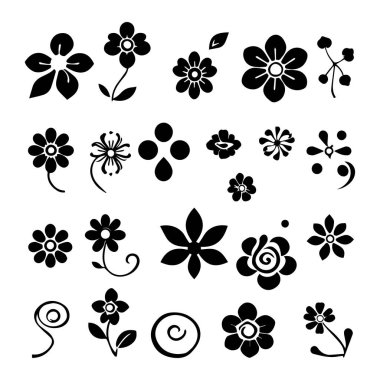 Basit siyah çiçek ve çiçek desenleri koleksiyonu
