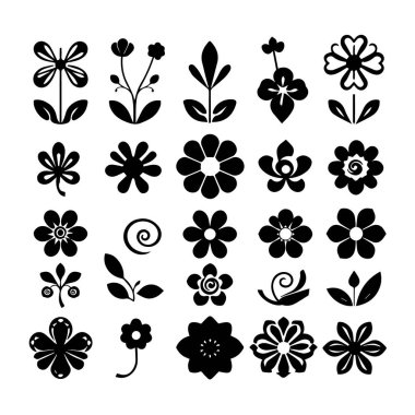 24 adet siyah ve beyaz çiçekli siluet koleksiyonu