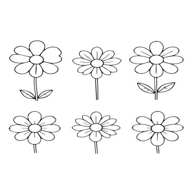 Altı basit papatya çizimi boyama sayfaları için mükemmel