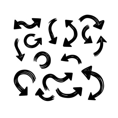 Elle çizilmiş siyah oklar, fırça darbesi stili ve ince beyaz çizgiler, yönsel hareket siluetini gösteriyor