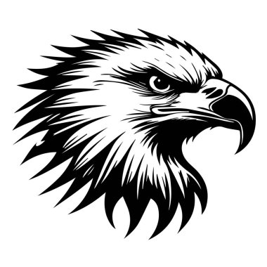 Güçlü kartal kafa profili, özgürlük ve gücü temsil eden siyah-beyaz bir görsel siluet tarzıyla oluşturuldu.