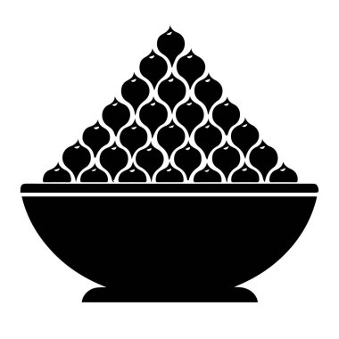 Dolgun bir gözyaşı piramidi ile taşan çarpıcı siyah bir siluet küçük beyaz röfleli meyveler ya da şekerler görsel olarak çekici soyut bir tasarım silueti oluşturur