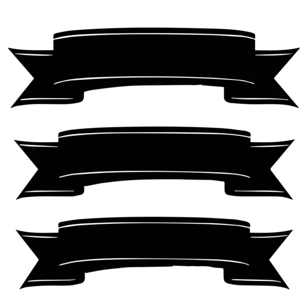 Beyaz çizgili ve sivri uçlu üç siyah kurdele pankartı beyaz arka planda izole edilmiş.